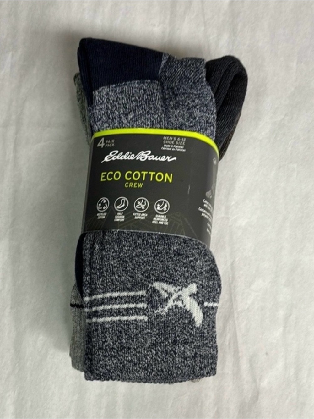 New Eddie Bauer Socks Men’s 4 Pair Multicolor Eco Cotton Crew Outdoors Casual